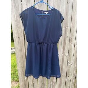 Chiffon Cocktail Mini Charming Charlie Dress M Navy Blue Elastic Waist Flowy